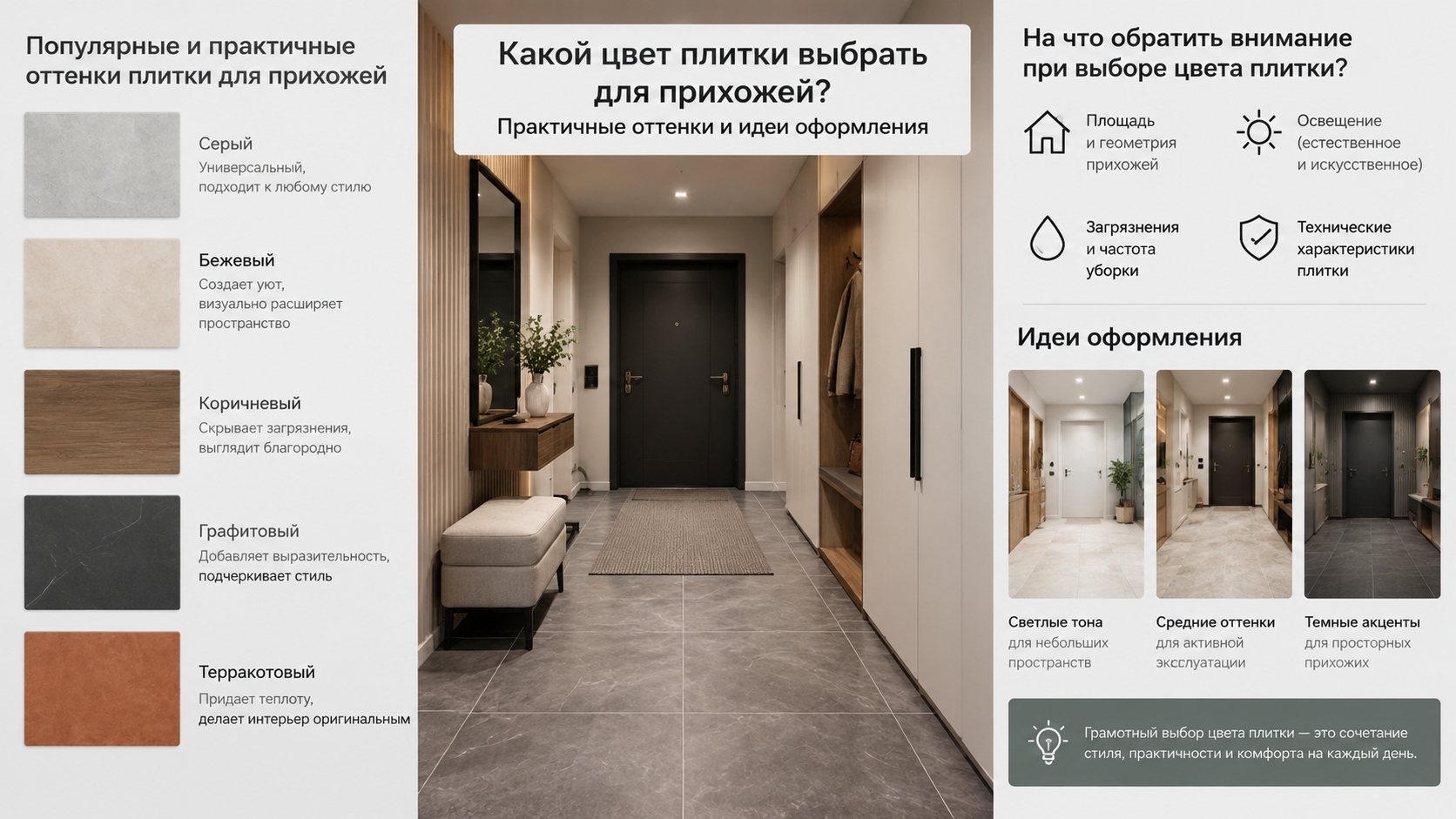 Какой цвет плитки выбрать для прихожей: практичные оттенки и идеи оформления